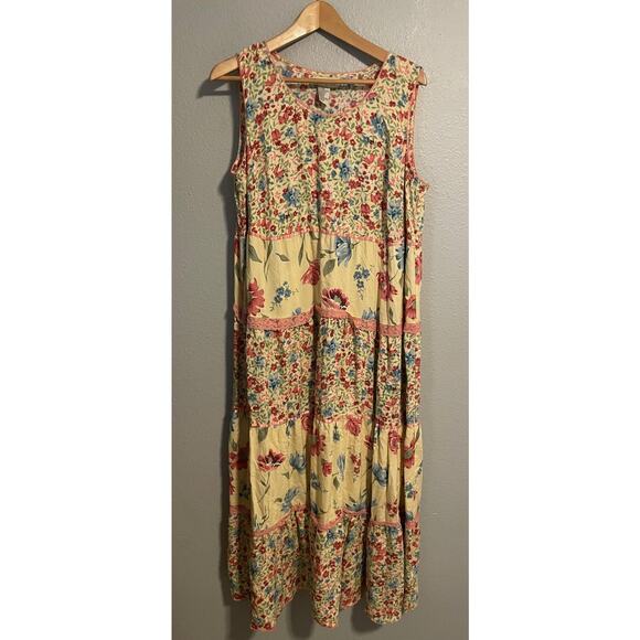 Studio Ease Dresses & Skirts - Studio Ease Dress Womens 14 Yellow Floral Tiered Maxi Boho Cottagecore Y2K